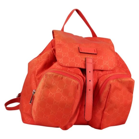GUCCI GG Canvas Backpack Nylon Orange Silver 406361 Auth 137809 - Picture 1 of 15